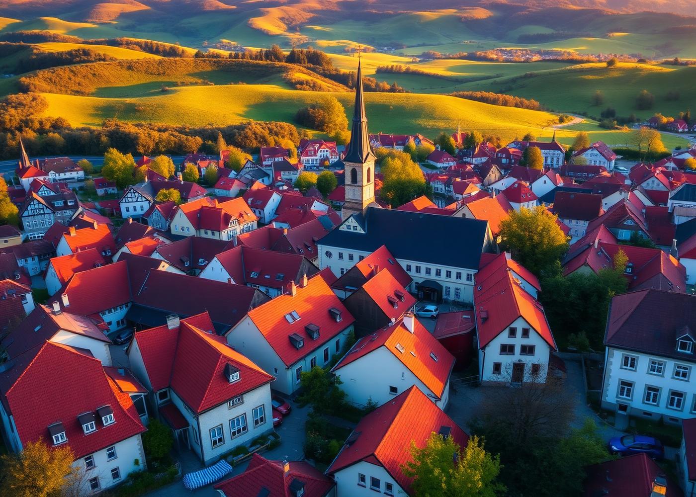 A traditional German town with red rooftops